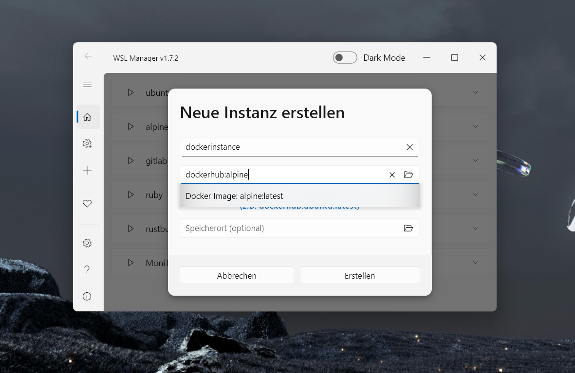 WSL Manager - Create new instance